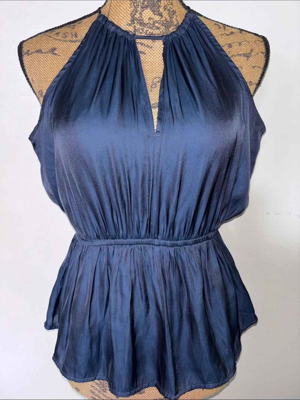 Old Navy Navy Satin Halter Peplum Blouse